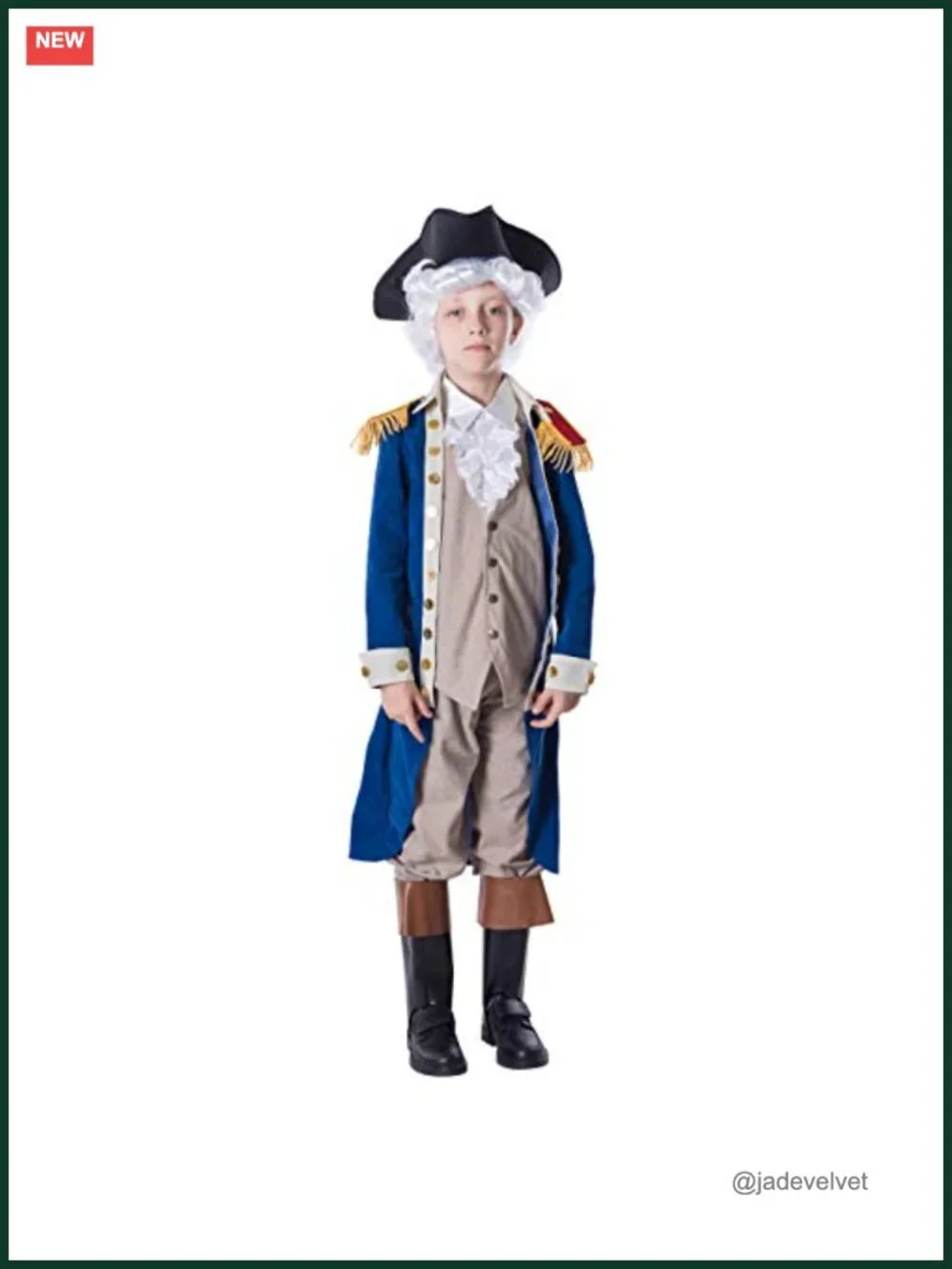 Kids George Washington Colonial Costume with Wig and Hat for Halloween